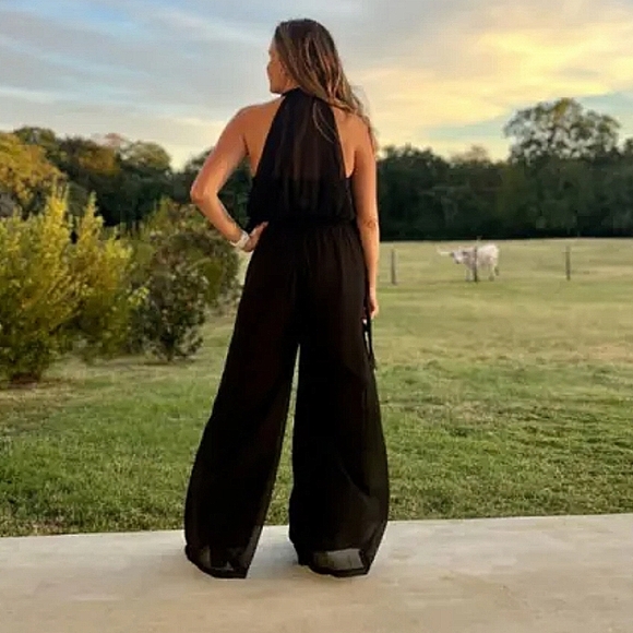 Silk & Salt Black Flowy Jumpsuit With Side Tie - Picture 16 of 16